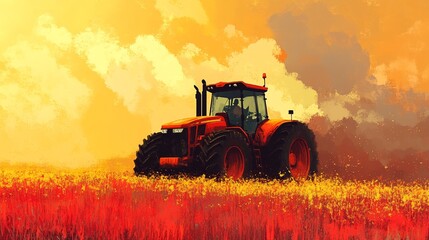 Obraz premium Tractor in the Field - Generative AI Art Illustration