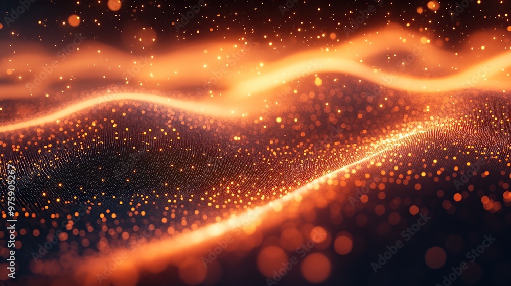 Poster abstract background of glowing orange particles and bokeh.