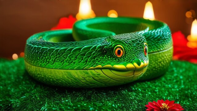 close up of a green snake