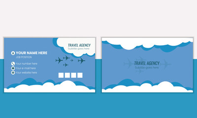 Creative  modern vector abstract print editable double sided travel agency business card template with blue and white color