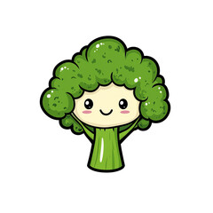 Fototapeta premium An adorable cartoon broccoli character with green florets, a smiling face, and a happy expression, perfect for children-themed designs.