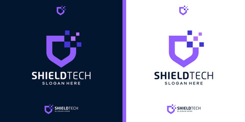 Abstract shield logo design vector. Colorful data digital technology security design icon