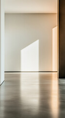 Fototapeta premium Soft shadows and reflections cast on a polished floor in a minimalistic interior space during daylight