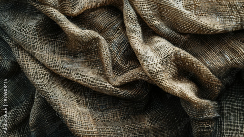 Poster softly textured fabric draped elegantly on a surface, showcasing intricate patterns and colors in na