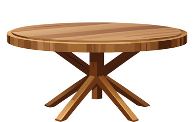 Round wooden table standing on white background