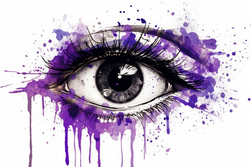 Graffiti with a human eye on the wall with a splash, color art