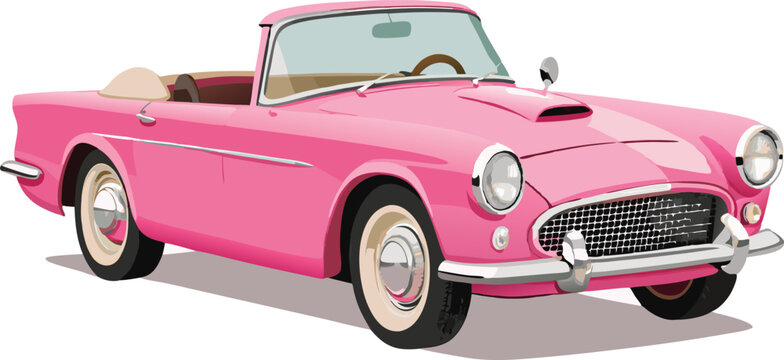 Pink convertible vintage car standing in the sun