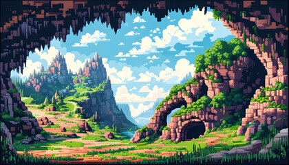 Obraz premium Mountain Landscape with Caves and Blue Sky