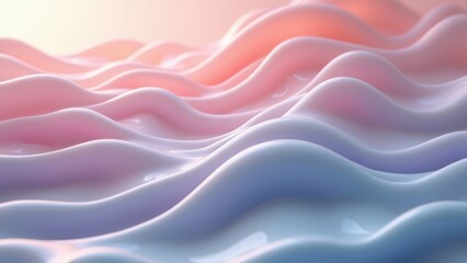 Obraz premium An artistic representation featuring a soft, pastel-colored landscape characterized by undulating waves, creating an abstract, dreamy visual effect that evokes tranquility and calmness.