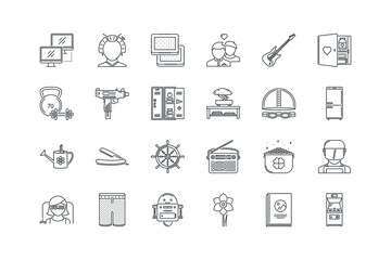 Cookie, Couple, Electric, First, Local, Locker, Machine, Magazine, Narcissus, vector illustration, set of icons for web