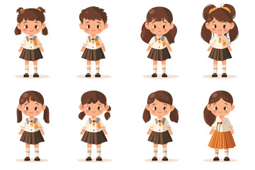 Set of children wearing school uniform