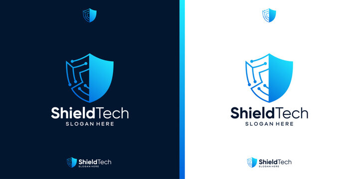 Cyber security icon logo. Shield tech logo design template. Security logo for privacy data protection.
