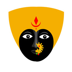 Goddess face with malavat -  Malavat means a daub or smearing of kuṅkūṃ or gandha on the forehead of devi, Happy Navratri,  Durga Puja, Navrtari, Amba mata