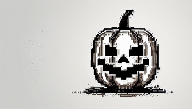 hand drawn pixel halloween pumpkin on white background