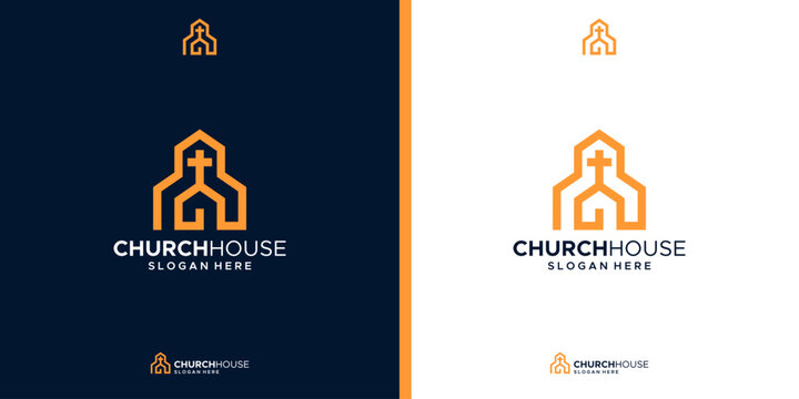 Creative church house building logo design vector.