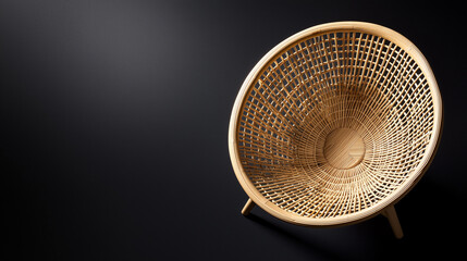 Obraz premium A rattan chair illuminated from above, showcasing its texture and design, set against a transparent background for a clean, versatile look. photo