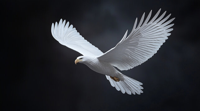 An embossed white eagle design against a dark backdrop, with overhead lighting casting subtle shadows to emphasize the depth and craftsmanship. photo