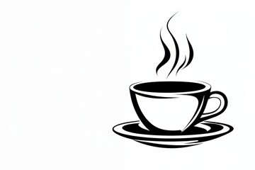 Black silhouette of a steaming coffee cup on a white background.