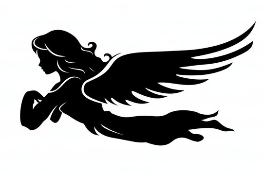 recommend clip art: Black silhouette of a holy angel apparition in heaven on a white background.