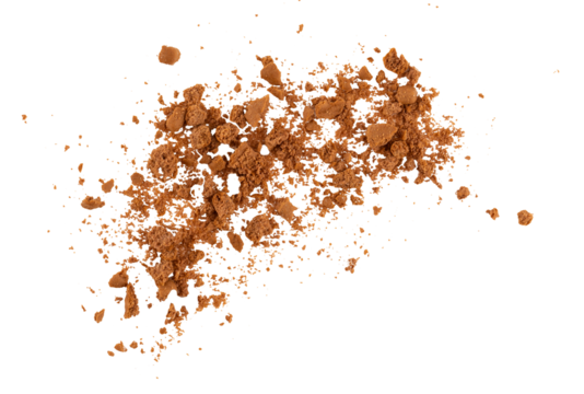 The pile of cake crumbs, cookies flying, grunge graphic overlay element isolated on a transparent background