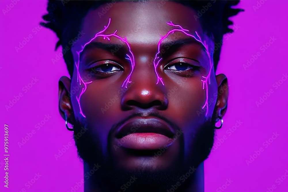 Poster abstract side profile of a man with glowing blue neural pathways symbolizing brain activity cognitiv