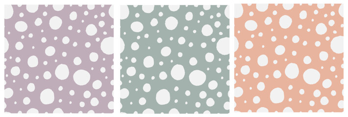 Snow seamless pattern. Hand drawn dots background set. Big and small blobs.