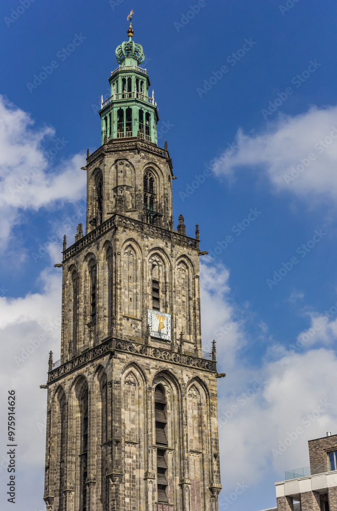 Wall mural tower of the historic martini church in the center of groningen, netherlands