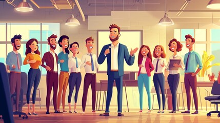 Obraz premium Group of diverse professionals attending a team meeting or presentation in a modern office setting, collaborating and discussing ideas.