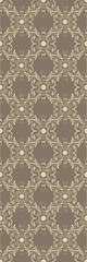 A decorative pattern featuring intricate floral motifs in a repeating design with a brown background.