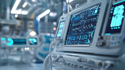 Cardiac monitor with vital signs in medical facility.