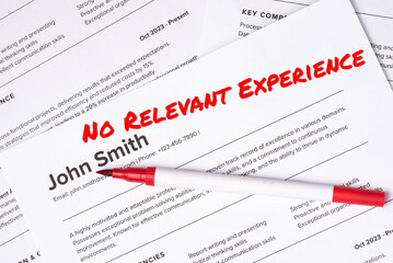 Fake mock CV (curriculum vitae) for John Smith, rejected by HR as not the right candidate. Concept...