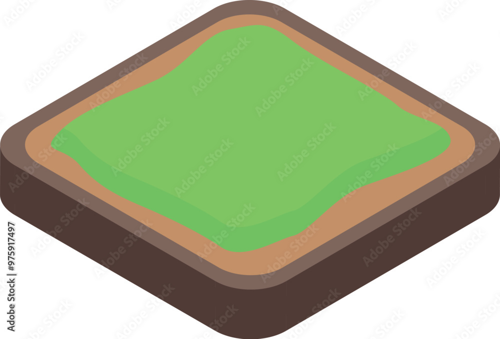 Poster simple vector illustration of a square toast bread with green avocado spread in isometric view