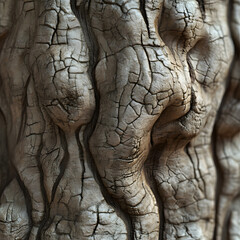 Fototapeta premium Close-up of gnarled and weathered baobab tree bark texture.
