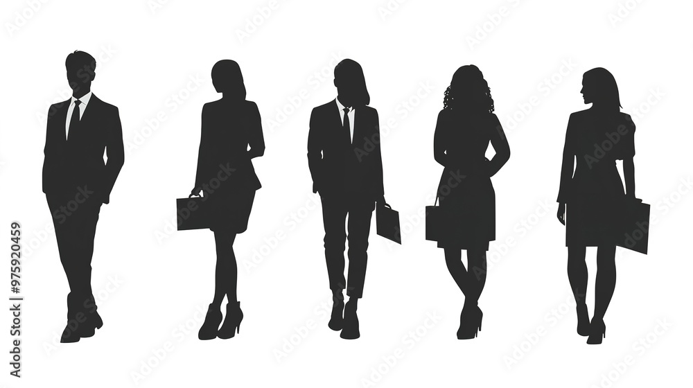 Wall mural business people silhouettes on white background