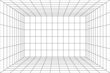 White perspective grid room on white background