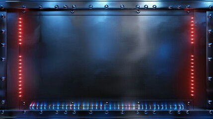 Dark Blue Metal Panel With Red and Blue Neon Lights.