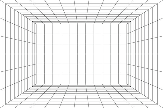 White perspective grid room on white background