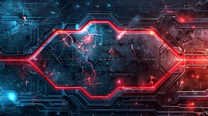 Futuristic Abstract Cyberpunk Background with Red and Blue Glowing Lines.
