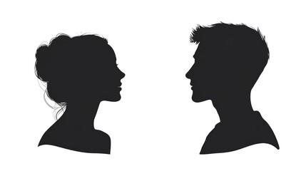 Man and Woman Black and white silhouette editable on white background 