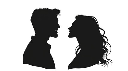 Man and Woman Black and white silhouette editable on white background 