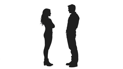 Man and Woman Black and white silhouette editable on white background 