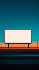 Fototapeta premium An empty billboard stands against the twilight sky in a quiet urban area, capturing the fading light of the day along the roadside