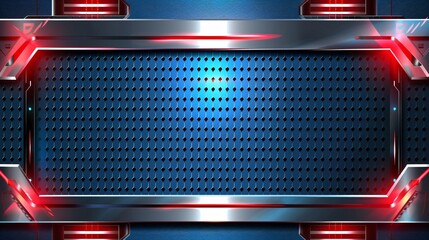 Futuristic Metal Background with Red and Blue Lights.
