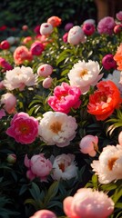 Obraz premium peonies flower at garden. Generative Ai