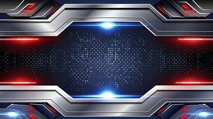 Futuristic Metal Panel Background With Red and Blue Lights.