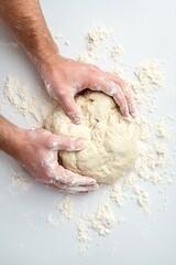 Men's hands knead the dough