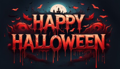 Happy halloween illustration, bloody red letters