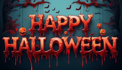 Happy halloween illustration, bloody red letters