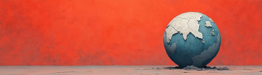 A stylized globe on a vibrant red background, symbolizing global themes, travel, and cultural connection.