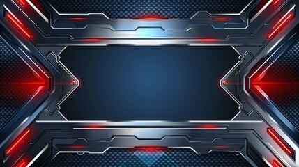 Futuristic Metallic Background with Red Glowing Lines.